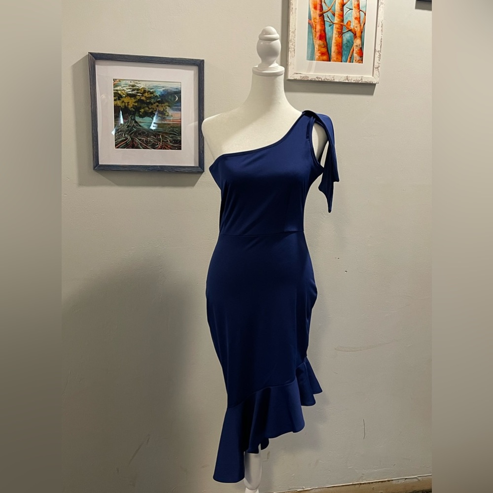 Unbranded Blue One Strap Asymmetrical Ruffle Bottom Dress Size Small